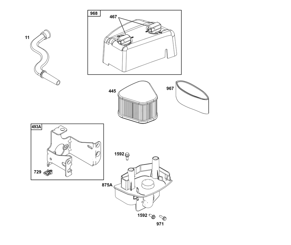 Air Cleaner Group Diagram and Parts List for 115P02-0006-H5 100000 - 19Z999 Briggs and Stratton Engine